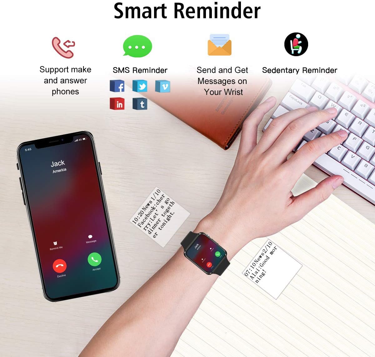 AI Smartwatch for Men Women 2.09'' Smart Watch Fitness Tracker with Calling/Text Pedometer Heart Rate/SpO2/Sleep Monitor Voice Assistant Game 2 Bands Compatible Android iOS Phones (White) - Image 2
