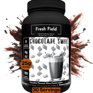 Fresh Field Chocolate Protein Powder – 25g Whey Protein Isolate, Gluten-Free & Soy-Free, Sugar-Free, 30 Servings – Natural Whey Protein Powder for Workout Fitness & Nutrition Shakes – 2.36 lb
