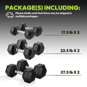 Hex Dumbbell 135 lb Set, Pair of 17.5/22.5/27.5 lb, Rubber Encased Dumbbells Strength Training, Hand Weight for Workout & Exercise
