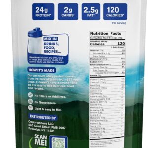 Opportuniteas Grass Fed Whey Protein Powder Concentrate – 1 Ingredient – Pure Protein Supplement for Drink, Smoothie, Shake, Cooking & Baking – Non GMO, Hormone Free & Gluten Free – 1 Pound