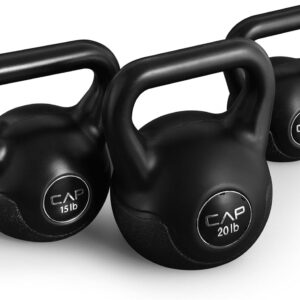 CAP Barbell 45 LB Cement Kettlebell Set – 10 lb, 15 lb & 20 lb Vinyl-Coated Kettlebells for Strength Training, Cardio, Cross Training & Home Gym Workouts
