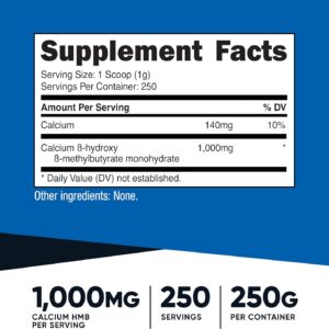 Nutricost HMB Powder (Beta-Hydroxy Beta-Methylbutyrate) 250 Grams – Gluten Free & Non-GMO