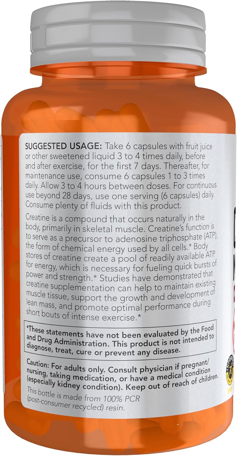 NOW Foods Sports Nutrition, Creatine Monohydrate 750 mg, Mass Building*/Energy Production*, 120 Veg Capsules - Image 3