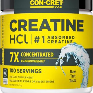 CON-CRET Creatine HCl Powder | Muscle, Cognitive, Cellular Energy Support | No Bloating or Cramps | USA Made & NSF Certified | Unflavored (100 Serving)