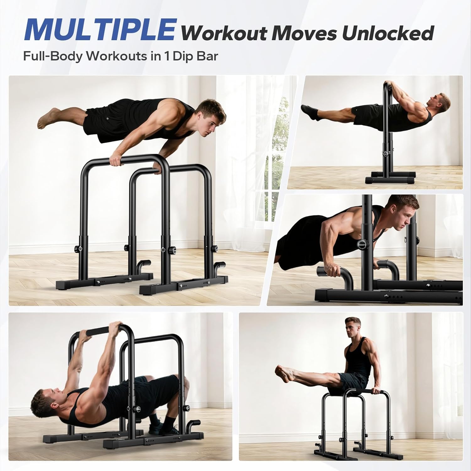 2026 Upgraded Dip Bars 880LBS Heavy Duty Dip Bar Station Height & Width Adjustable Parallettes Bars for Full Body Strength Training Push Up Bar for Beginners & Advanced Users - Image 8