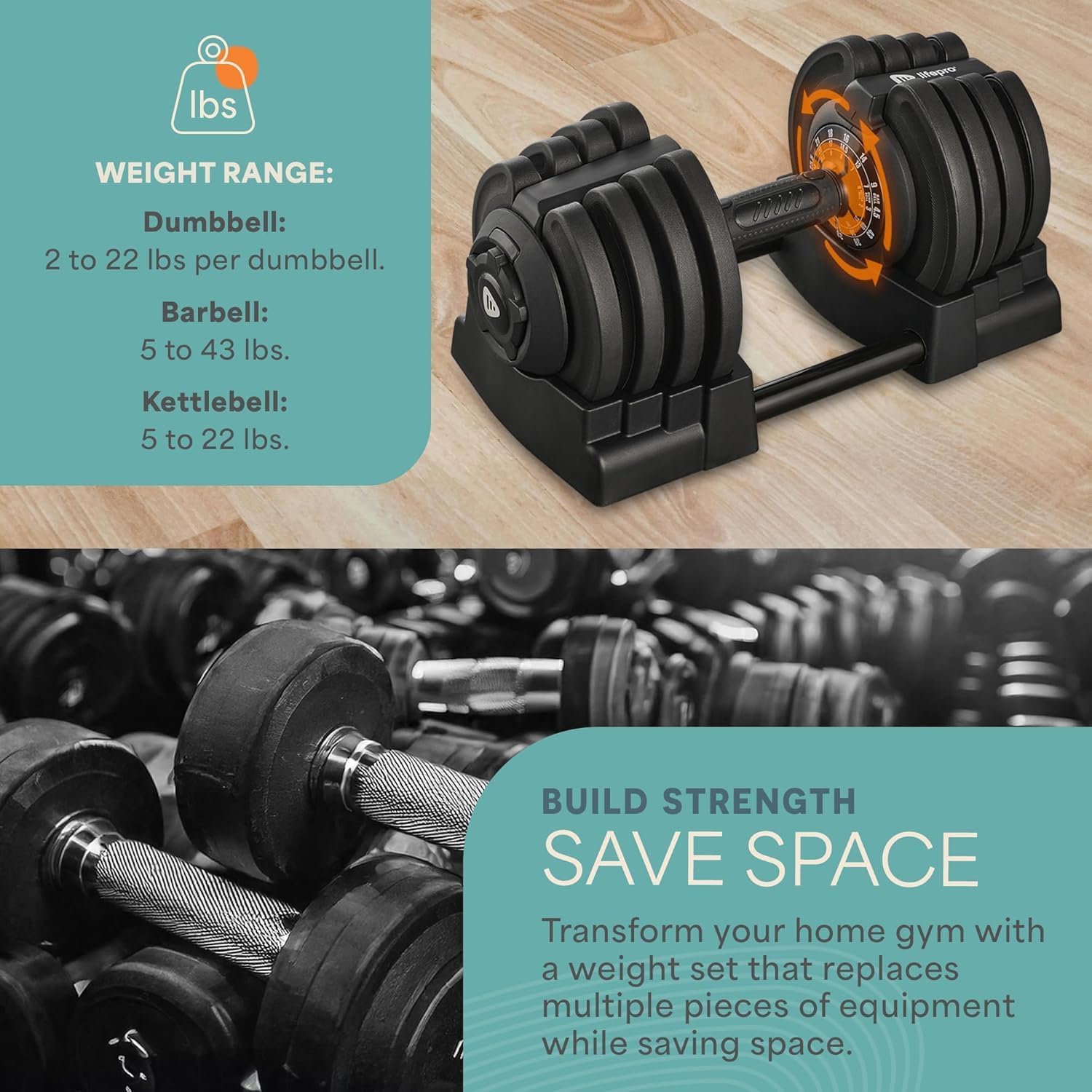 Lifepro Adjustable Dumbbells Set – 15lb, 25lb Pair or 43lb, 55lb & 90lb Single – Quick Adjustment, Anti Slip Handle – Space Saving & Strength Training Weights for Home Gym Exercise & Fitness - Image 6