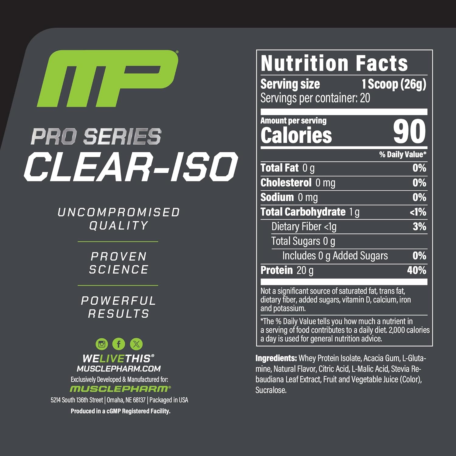 Muscle Pharm Pro Series Clear-ISO a Whey Protein Isolate Powder a Cherry Slush (20 Servings) - Image 2