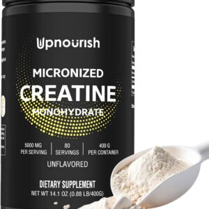 UpNourish Micronized Creatine Monohydrate Powder 400 G – Unflavored Vegan for Pre Workout, Muscle Building Pure Women and Men Instantized Supplement, 80 Servings 14.1096 Ounce