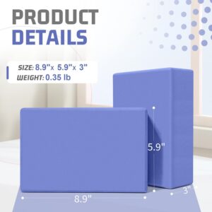 Yoga Blocks 2 Pack, 3″x6″x9″ EVA Foam Yoga Block Supportive, Non-Slip Exercise Blocks, Yoga Accessories for Pilates, Meditation, Balance, Stretching and Deep Poses