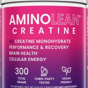 AminoLean Creatine for Women and Men, Pure Micronized Creatine Monohydrate Powder Supplement for Muscle Toning, Mood Support, Energy Boost, and Brain Health, 300g