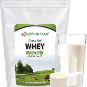 Z Natural Foods Grass-Fed Whey Protein Concentrate – Clean Whey Protein Powder from New Zealand – Cold Processed Pure Whey Protein with Essential Amino Acids for Nutrition & Fitness, Unflavored, 5 lbs