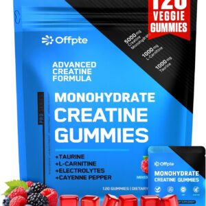 Creatine Monohydrate Gummies 8000mg for Women & Men,5g Creatine with Taurine,L-Carnitine,Electrolytes,Cayenne Pepper for Energy, Muscle & Focus | Vegan, Sugar Free,120 Gummies Blue