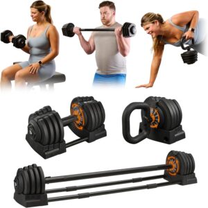 Lifepro Adjustable Dumbbells Set – 15lb, 25lb Pair or 43lb, 55lb & 90lb Single – Quick Adjustment, Anti Slip Handle – Space Saving & Strength Training Weights for Home Gym Exercise & Fitness