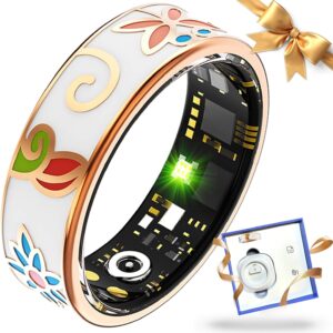 Smart Ring for Women Men Fitness Tracker with Heart Rate, Blood Oxygen, Blood Pressure, Sleep Monitoring, Step Counting, IP68 Waterproof, No Subscription Fee (Enamel Color, #7)
