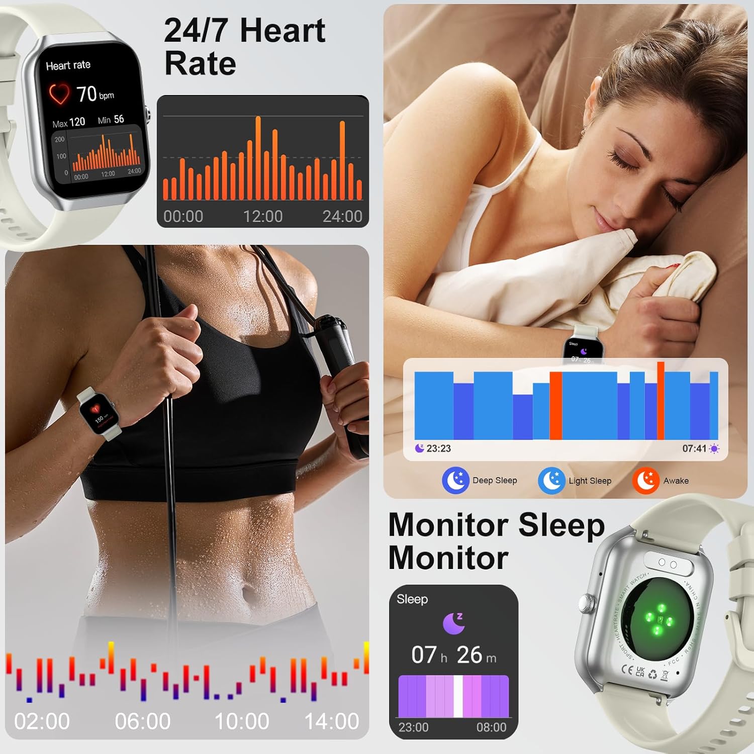 Jugeman Smart Watches for Women(Answer/Make Call), 1.96" HD New Smartwatch with Heart Rate/Sleep Monitor/Pedometer/Calories, 113+ Sports Modes, Fitness Watch IP68 Waterproof for Android iOS Beige - Image 7