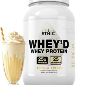 Sweat Ethic Whey’d Protein Powder, 25 G Whey Protein Blend with Concentrate (30 Ounce, Vanilla Cream)