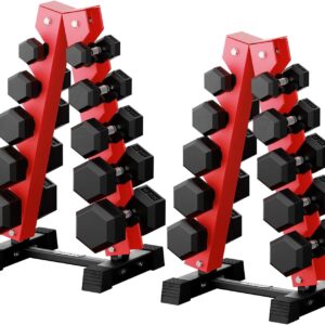 RitFit 250LB/300LB/350LB/550LB/650LB Rubber Hex Dumbbell Sets with Weights Rack, Multiple Color Choices Available, Great Gym Equipment for Home, Strength Training, Workouts