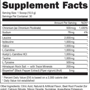 Bucked Up- BCAA RACKED™ Branch Chained Amino Acids | L-Carnitine, Acetyl L-Carnitine, GBB | Post Workout Recovery, Protein Synthesis, Lean Muscle BCAAs That You Can Feel! 30 Servings (Blood Raz)