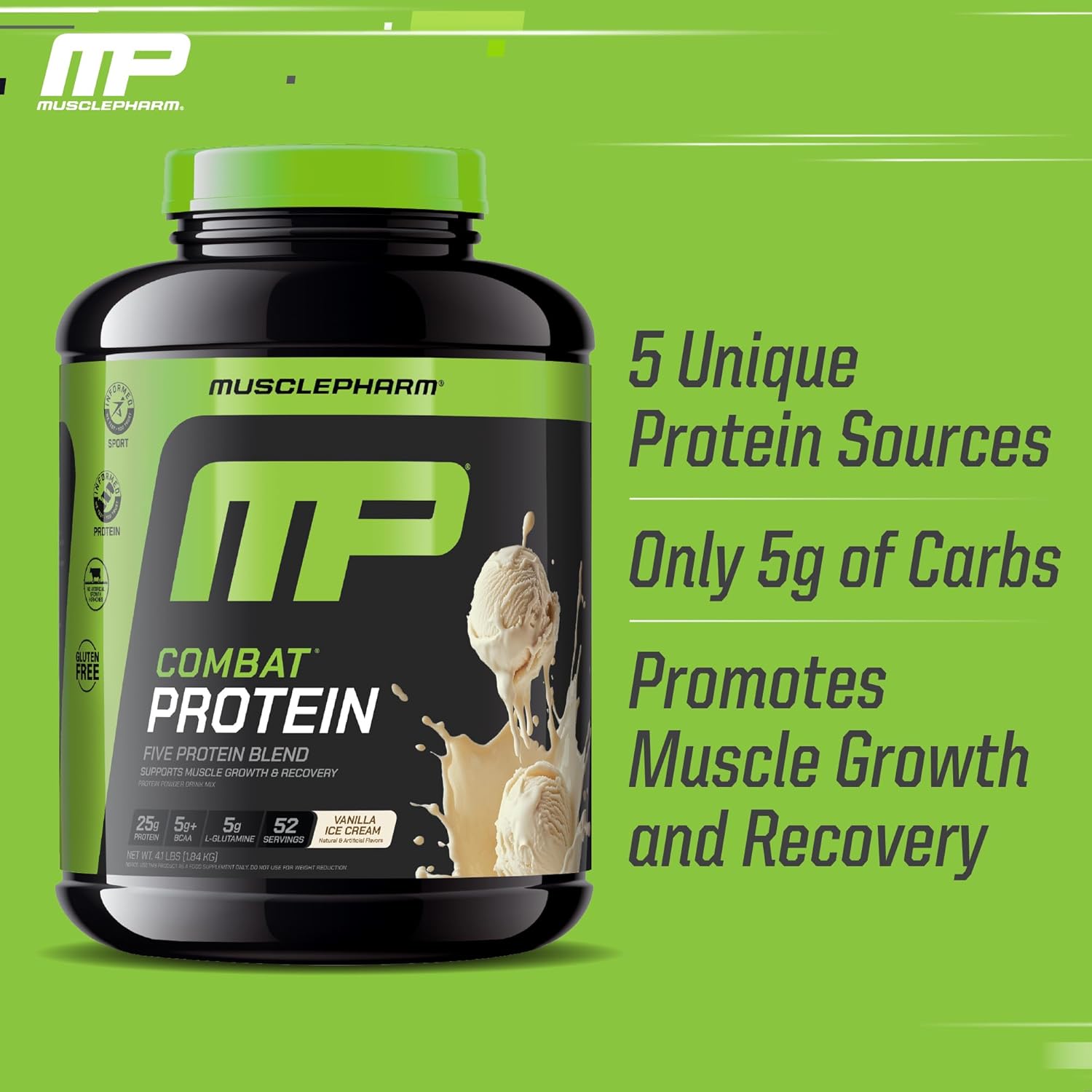 MusclePharm Combat Protein Powder, Vanilla Flavor, Fuels Muscles for Productive Workouts, 5 Protein Sources including Whey Protein Isolate & Egg Albumin, Gluten Free, 4 lb, 52 Servings - Image 4
