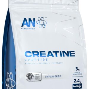an Performance Creatine Monohydrate + Peptide | Micronized Powder | 5g Creatine, 2.4g PeptiStrong | Vegan, Gluten-Free, Non-GMO | Workout Supplement for Men & Women | Unflavored | 60 Servings