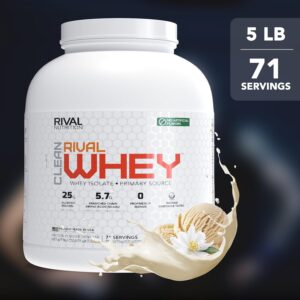 RIVAL NUTRITION Clean Rival Whey – 5LB True Vanilla – 100% Whey Protein Powder, Whey Isolate Primary Source | 25g Protein Muscle Gain/Recovery | All Natural, No Artificial Ingredients – 71 Servings