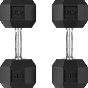 Rubber Coated Hex Dumbbell Weight Set with Chrome Handle | Multiple Sizes (35/40/45/50 Lbs Pairs) | Hand Weight for Muscle Toning, Strength Building & Full Body Workout