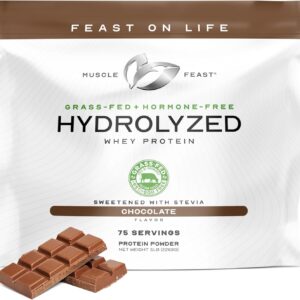 Muscle Feast Hydrolyzed Whey Protein Powder, Grass Fed and All Natural Hormone-Free, Hydro Whey Powder for Men and Women, Gluten Free, Non-GMO, Delicious Hydrolyzed Protein Powder, Chocolate, 5lb