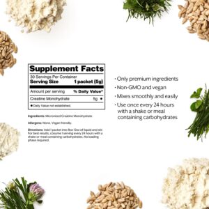 ProMix Nutrition Creatine Monohydrate Travel Packs, 5g of micronized Clean Creatine for Men and Women, Supports Muscle Growth & Recovery, Vegan – 30 Servings