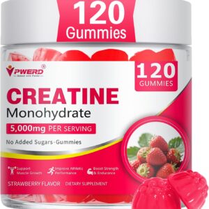 120Count Creatine Monohydrate Gummies 5g, Energy Creatine Supplements Gummies for Gym Essentials-Strawberry