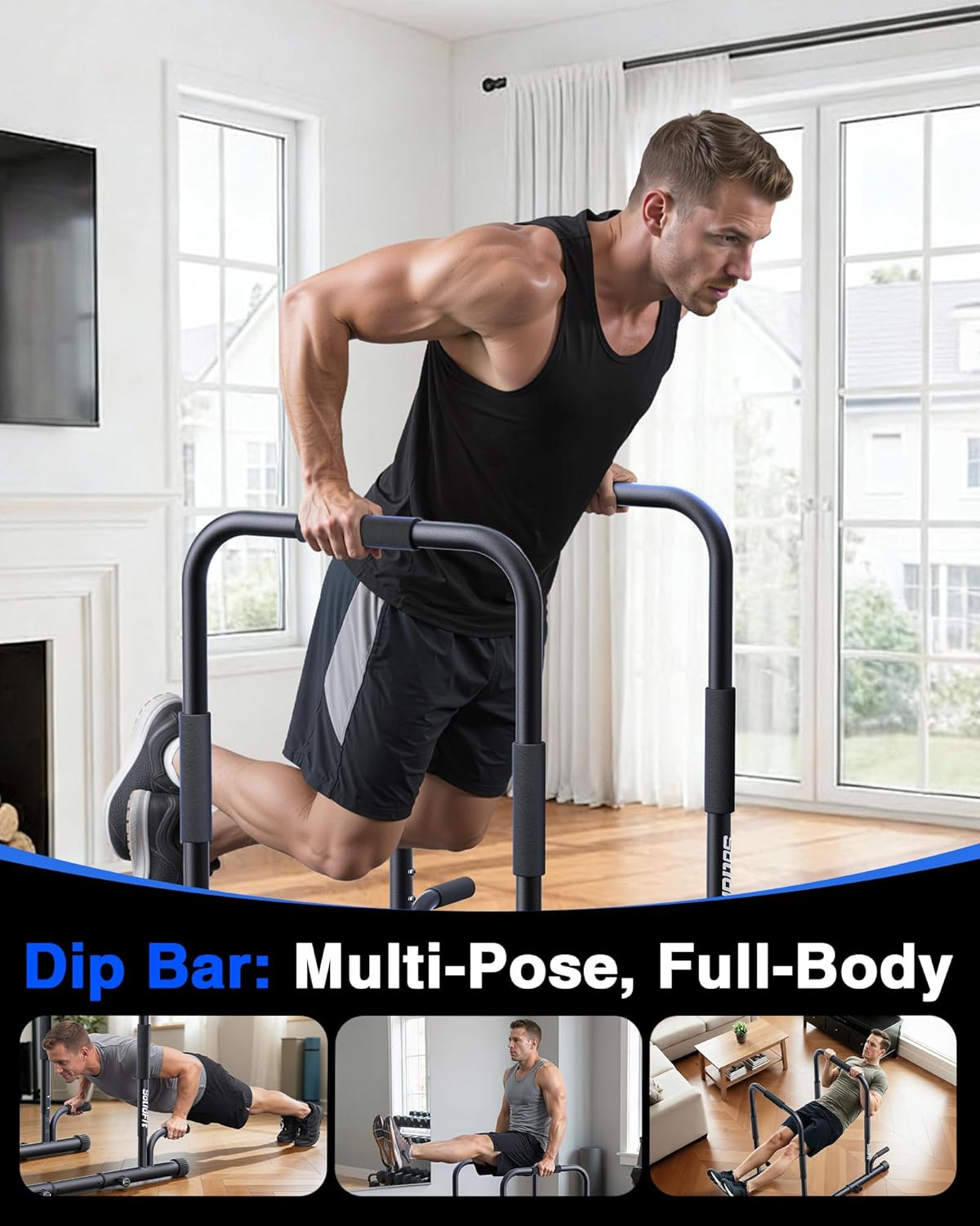 2026 Upgrade 2-in-1 Dip Bar Station - Dip Bars & Push Up Bars Adjustable Calisthenics Equipment with 420LB Bolt Washer Stable Design Dual Inner Connectors for Home Strength Training - Image 2