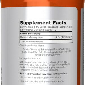 NOW Foods Sports Nutrition, Micronized Creatine Powder 500 g, Mass Building*/Energy Production*, 1.1-Pound