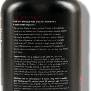 SMARTERNUTRITION Creatine Monohydrate Pills with 2500mg (2.5g) Per Serving, Vegan Capsules – Pre & Post Workout Recovery Support, Promotes Muscle Mass &. Endurance – 60 Count[30-Day Supply]