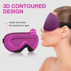 LYSIAN Sleeping Mask for Women, 3D Contoured Block Out Blindfold Travel Eye Mask with Earlugs for Plane,Meditation,Yoga(Purple)
