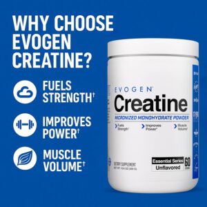 Evogen Creatine Monohydrate Powder – Micronized Creatine for Women & Men | Pure Creatine Powder Supplement for Strength, Power & Recovery | Unflavored | 60 Servings