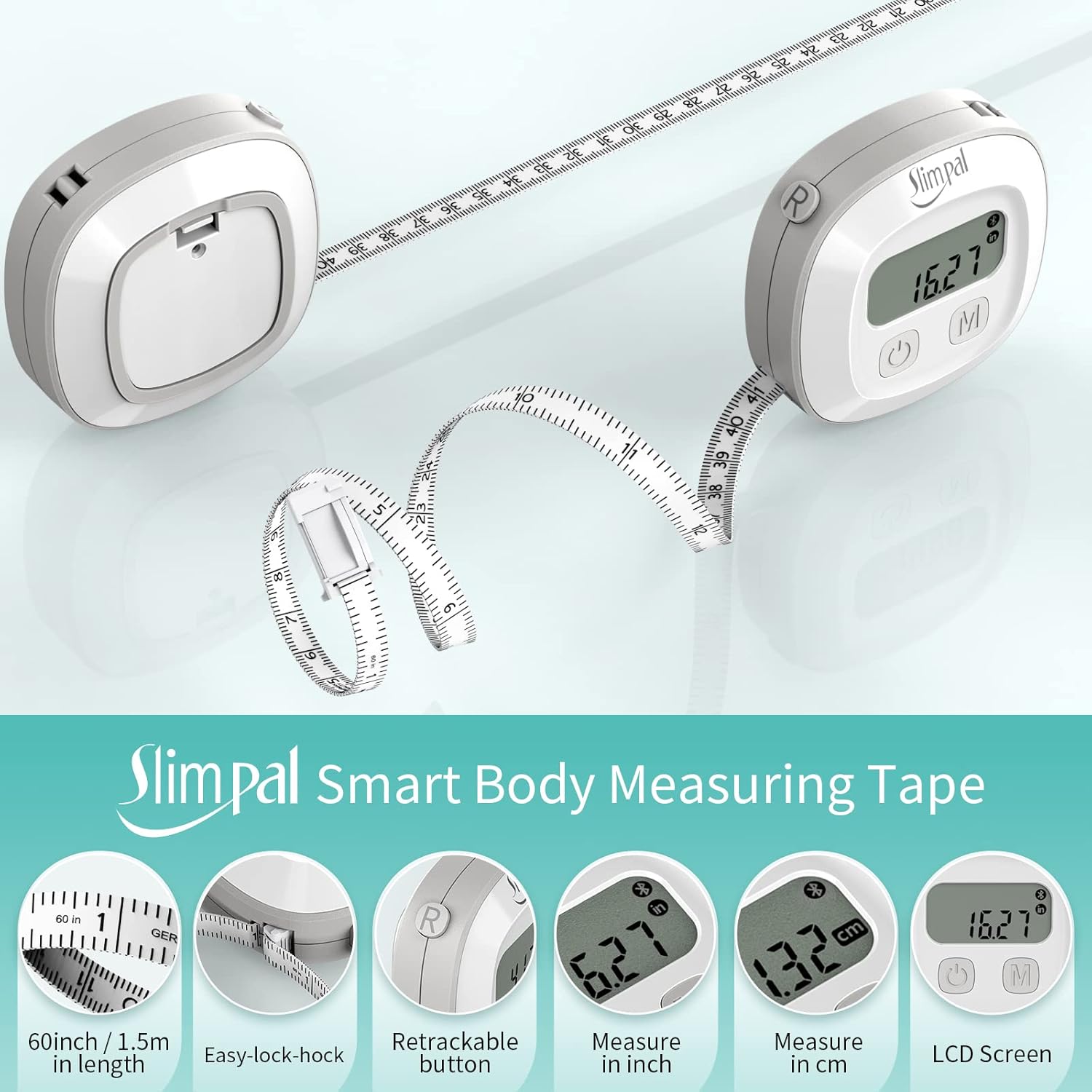 Slimpal Body Tape Measure with Case, Tool for Monitoring Body Fat, Measuring Tape for Body, Digital Smart Retractable Measuring Tape for Accurately Measuring BMI Fitness Body Shape and Weight-Loss - Image 8