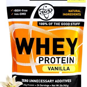 TGS Nutrition Vanilla Whey Protein Powder 2lb – No Artificial Sweeteners, Natural Ingredients, Undenatured, No Stevia, Non GMO – 25g Protein for Women & Men Shakes, Smoothies – Aids Muscle Gain