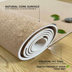 Cork Yoga Mat 6mm Extra Thick Cushioning High Density Natural Rubber Exercise Pad 72 x 24 Inch for Home Gym