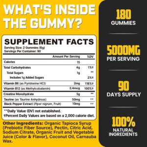 (180 Count) Creatine Monohydrate Gummies for Men & Women – Creatine Pre Workout Gummies for Muscle Builder, Muscle Strength, Recovery, Endurance, Energy, Creatine for Women & Men, Vegan, Mixed Berry