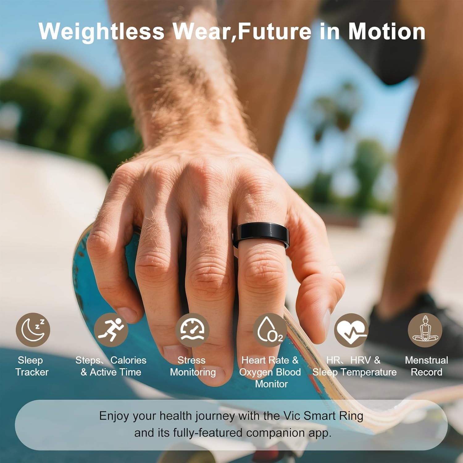 Vic Ring, Ultra-Light Titanium Smart Ring, 7-Day Battery Life, Fitness/Sleep/Stress Tracker for Women & Men, No APP Subscription Fees, IP68 Waterproof, iOS & Android Compatible (Black, 9) - Image 4