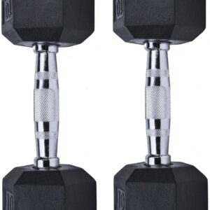 GYMENIST GYMENIST Single Hex Rubber Dumbbell with Metal Handles Exercise Heavy Dumbbell Workout Weights Sold As Singles
