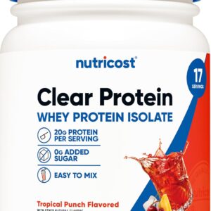 Nutricost Clear Whey Protein Isolate Powder (Tropical Punch) 1 LB – 20g of Protein, 0g Added Sugar, GMO-Free, Gluten-Free