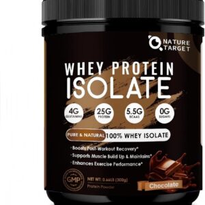 NATURE TARGET Chocolate Protein Powder – Whey Isolate Protein Powder, with 100% Grass-Fed Whey, 0g Sugar, 300g