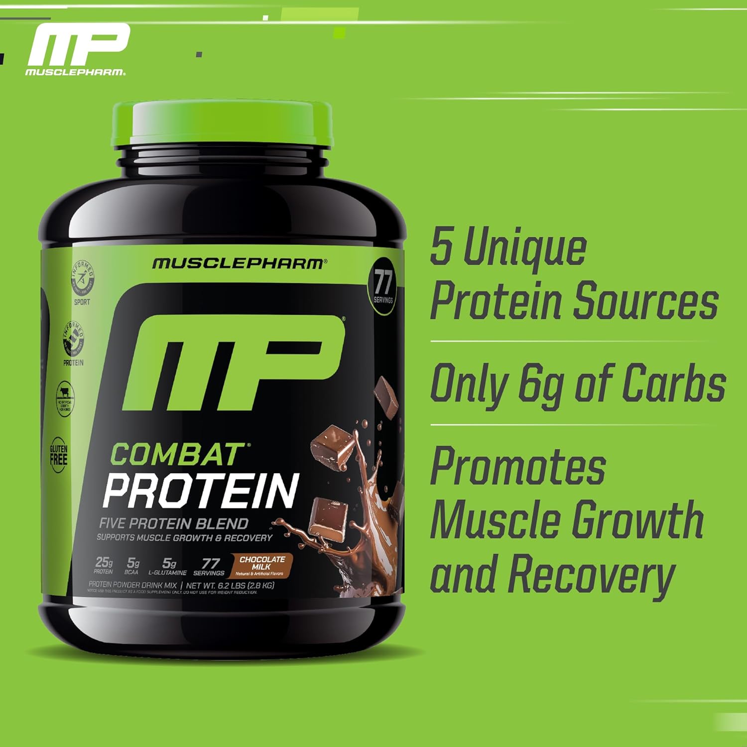 MusclePharm Combat Protein Powder, Chocolate Milk Flavor, Fuels Muscles for Productive Workouts, 5 Protein Sources Including Whey Protein Isolate & Egg Albumin, Gluten Free, 6.2 lb, 77 Servings - Image 4