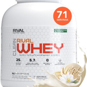 RIVAL NUTRITION Clean Rival Whey – 5LB True Vanilla – 100% Whey Protein Powder, Whey Isolate Primary Source | 25g Protein Muscle Gain/Recovery | All Natural, No Artificial Ingredients – 71 Servings