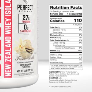 PERFECT SPORTS Diesel 100% New Zealand Whey Protein Isolate | Stevia Sweetened, No Artificial Ingredients, Keto | 0g Carb, 0g Fat, 27g Protein | 5 Pounds (French Vanilla)