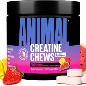 Animal Creatine Chews Tablets – Enhanced Creatine Monohydrate with AstraGin to Improve Absorption, Sea Salt for Added Pumps, Delicious and Convenient Chewable Tablets – Fruit Punch