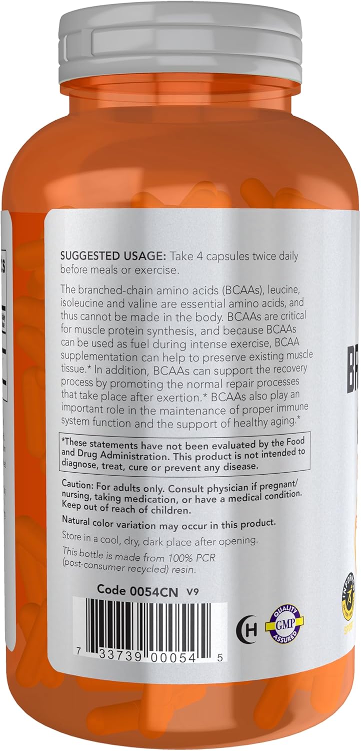 NOW Foods Sports Nutrition, Branched Chain Amino Acids, With Leucine, Isoleucine and Valine, 240 Veg Capsules - Image 3