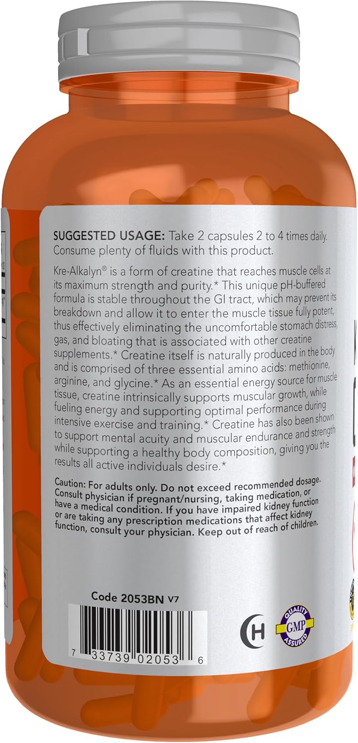NOW Foods Sports Nutrition, Kre-Alkalyn Creatine 750 mg, Mass Building*/Energy Production*, 240 Veg Capsules - Image 3