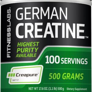 Fitness Labs German Creatine Monohydrate Powder | 500 Grams | Creapure Fitness Supplement | for Men & Women | Unflavored | 100 Servings
