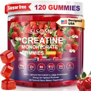 Creatine Monohydrate Gummies 5000mg for Women and Men – Pre-Workout Supplement with Magnesium, Zinc & Taurine – Strawberry Flavor – Builds Muscle Strength – Boosts Energy, Vegan – 120 Gummies